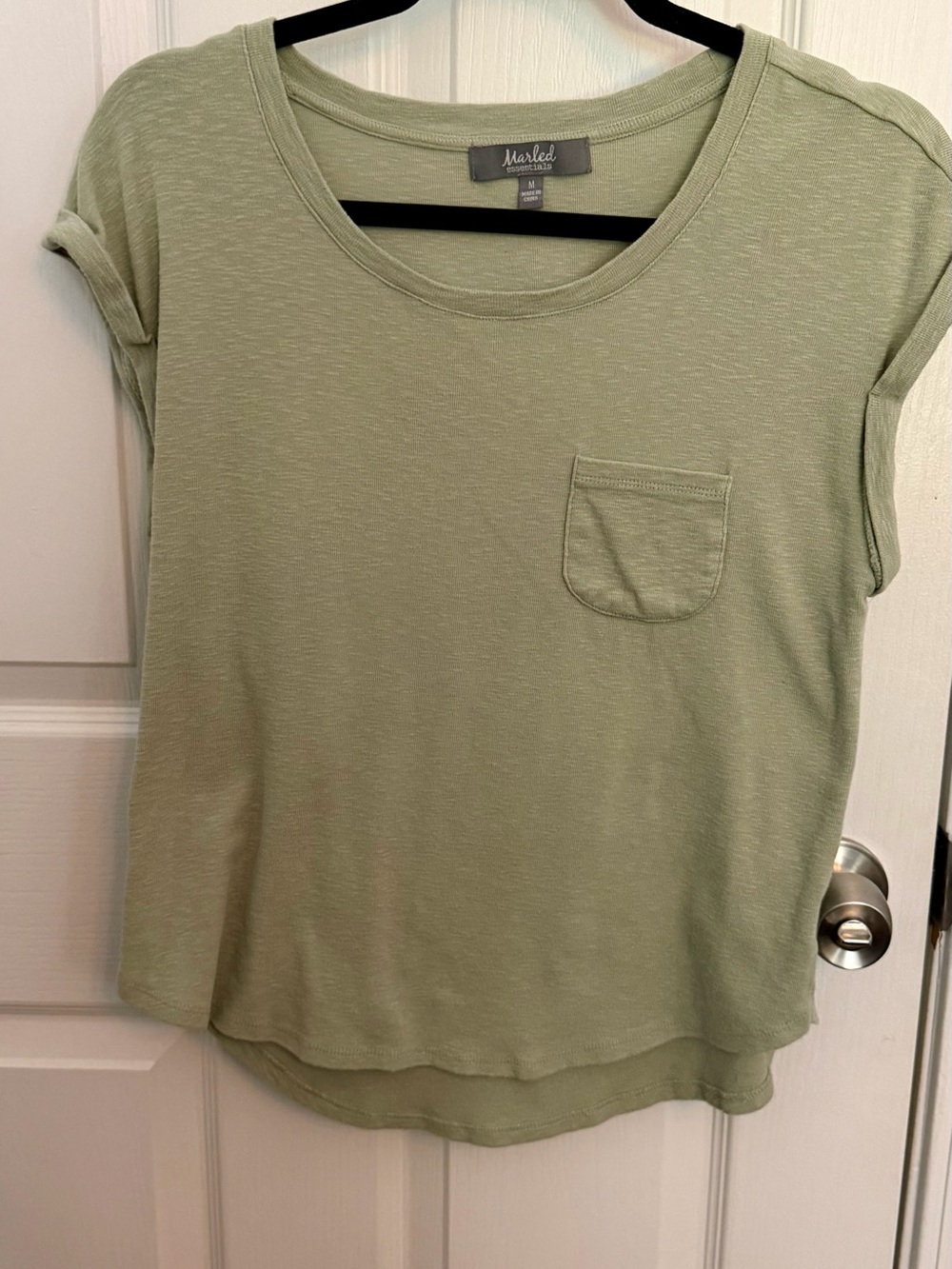 Marled Olive Green Crewneck Pocket Tee | Size Medium